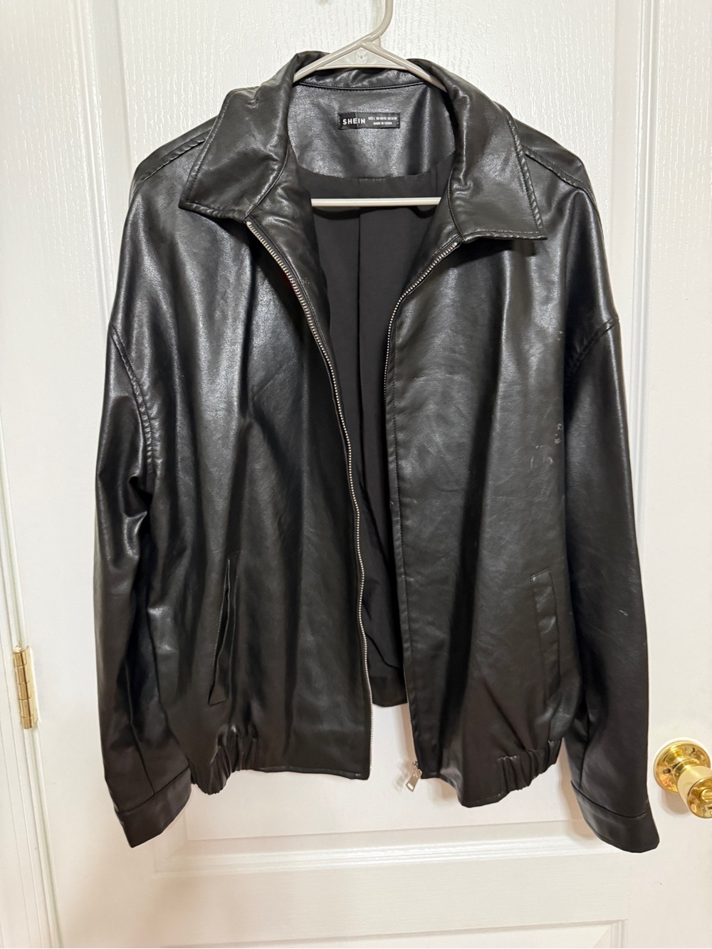 Shein womens Black Faux Leather Zip Jacket